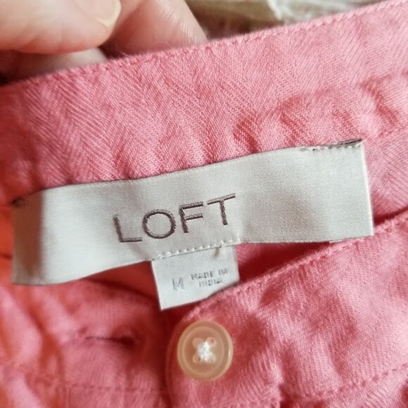 Loft Pink Floral Embroidered Henley Peplum Shell Size Medium - Picture 8 of 9